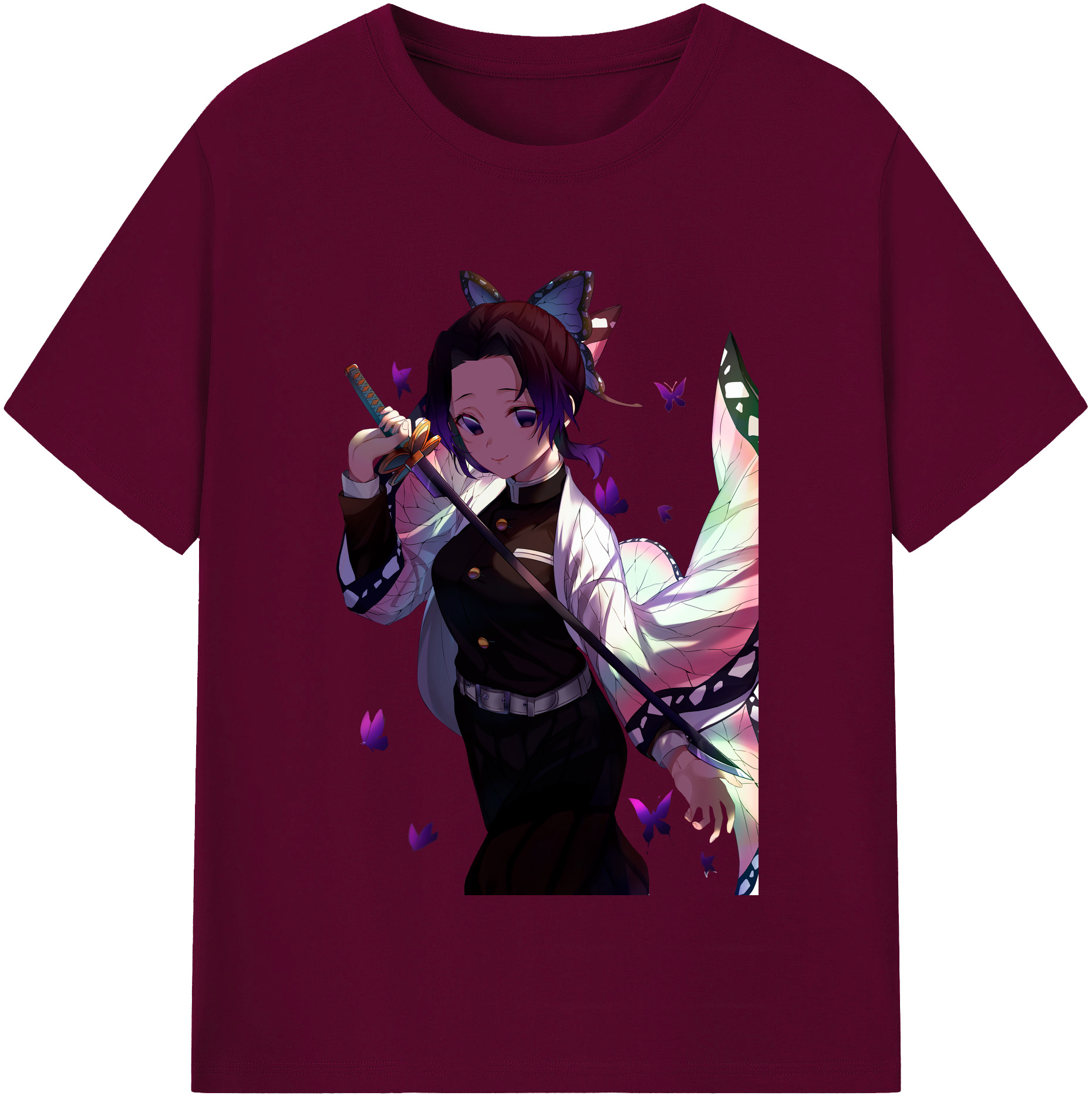 （画像用） 鬼滅の刃（きめつのやいば）蟲柱-胡蝶 しのぶ／こちょう しのぶ Kochou Shinobu レディースカジュアルプリントTシャツ（綿100％）